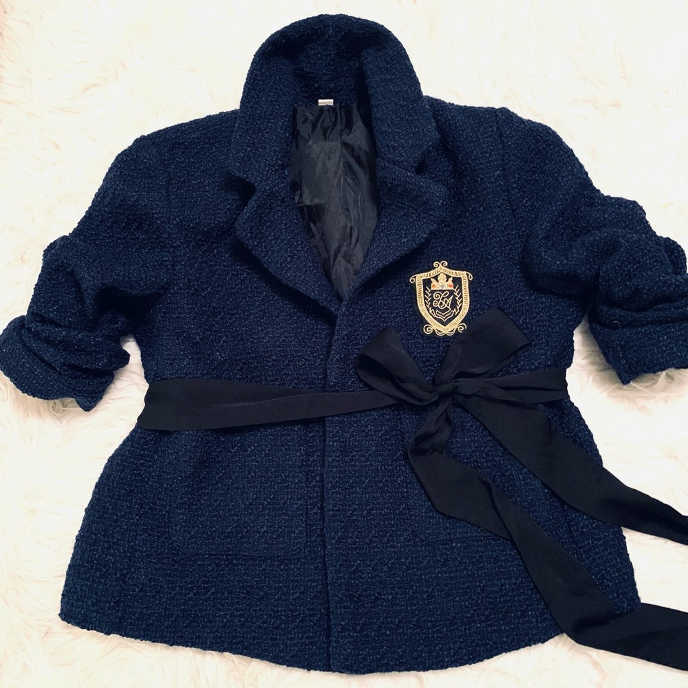 Womens Shein navy blue tweed blazer sz M